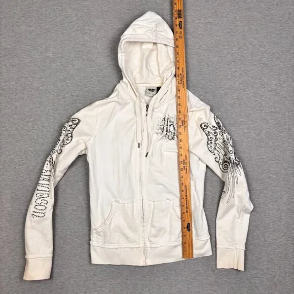 Women's Harley Davidson Ink Hoodie SZ Med Trim Pockets Full Zip - Picture 5 of 6